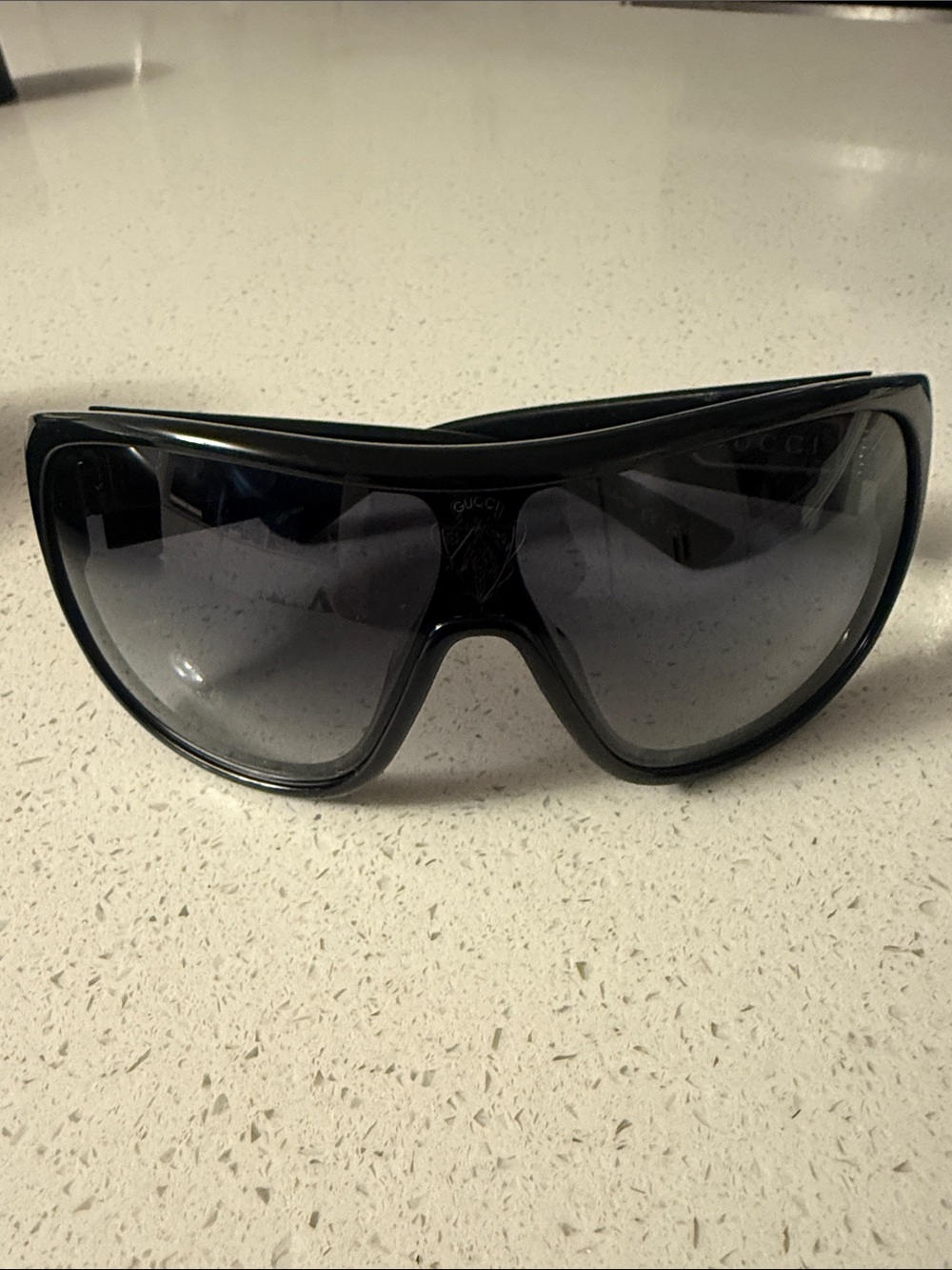Gucci Black Shield Sunglasses with Dark Gradient Lenses